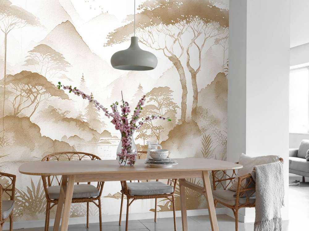 Mountain Lake in Misty Ink, taupe