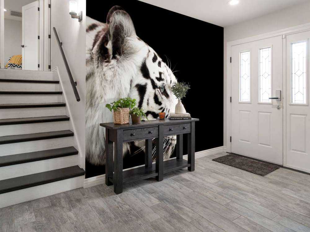 Witte tijger op zwarte achtergrond