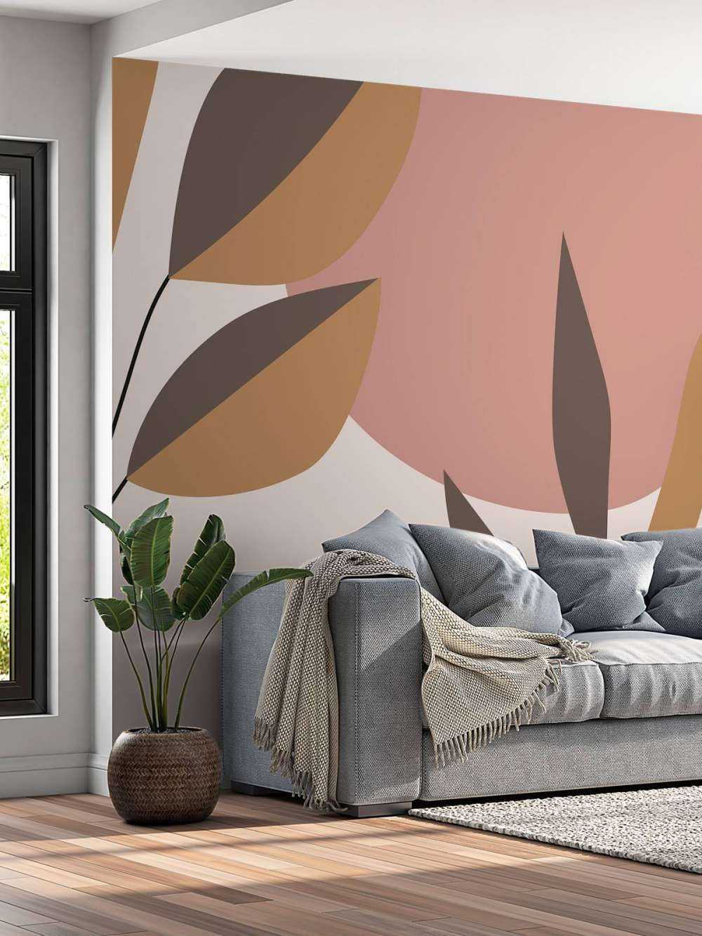 Roze cirkel met planten