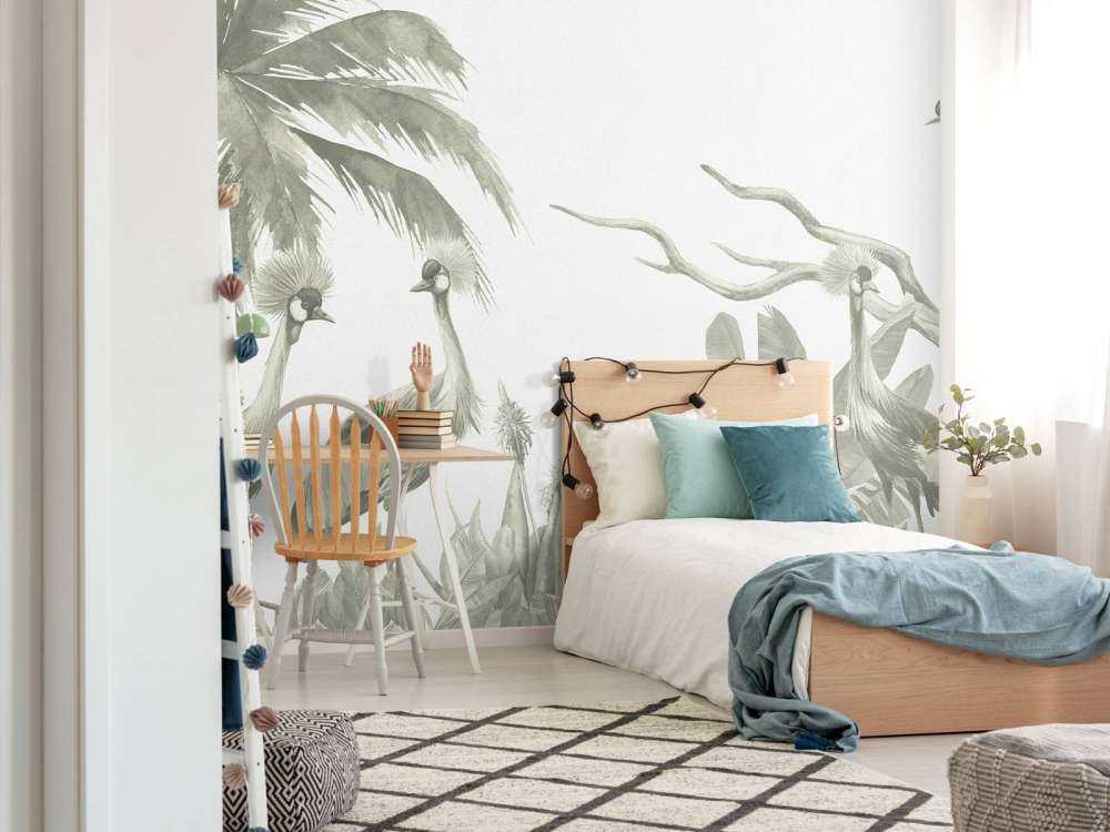 Jungle with cranes in green