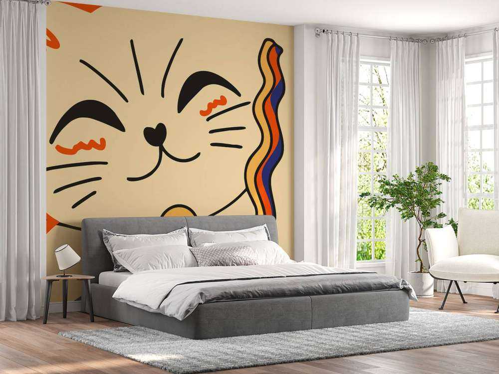 Close-up kat met noedels