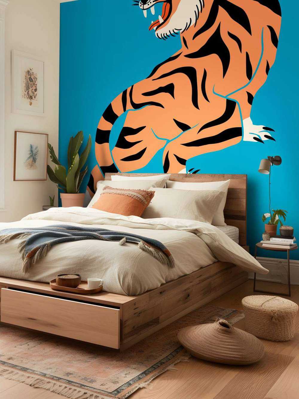 Tijger op blauwe achtergrond