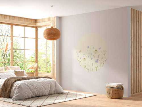 Flower field high with butterflies sand, old pink, green and lilac