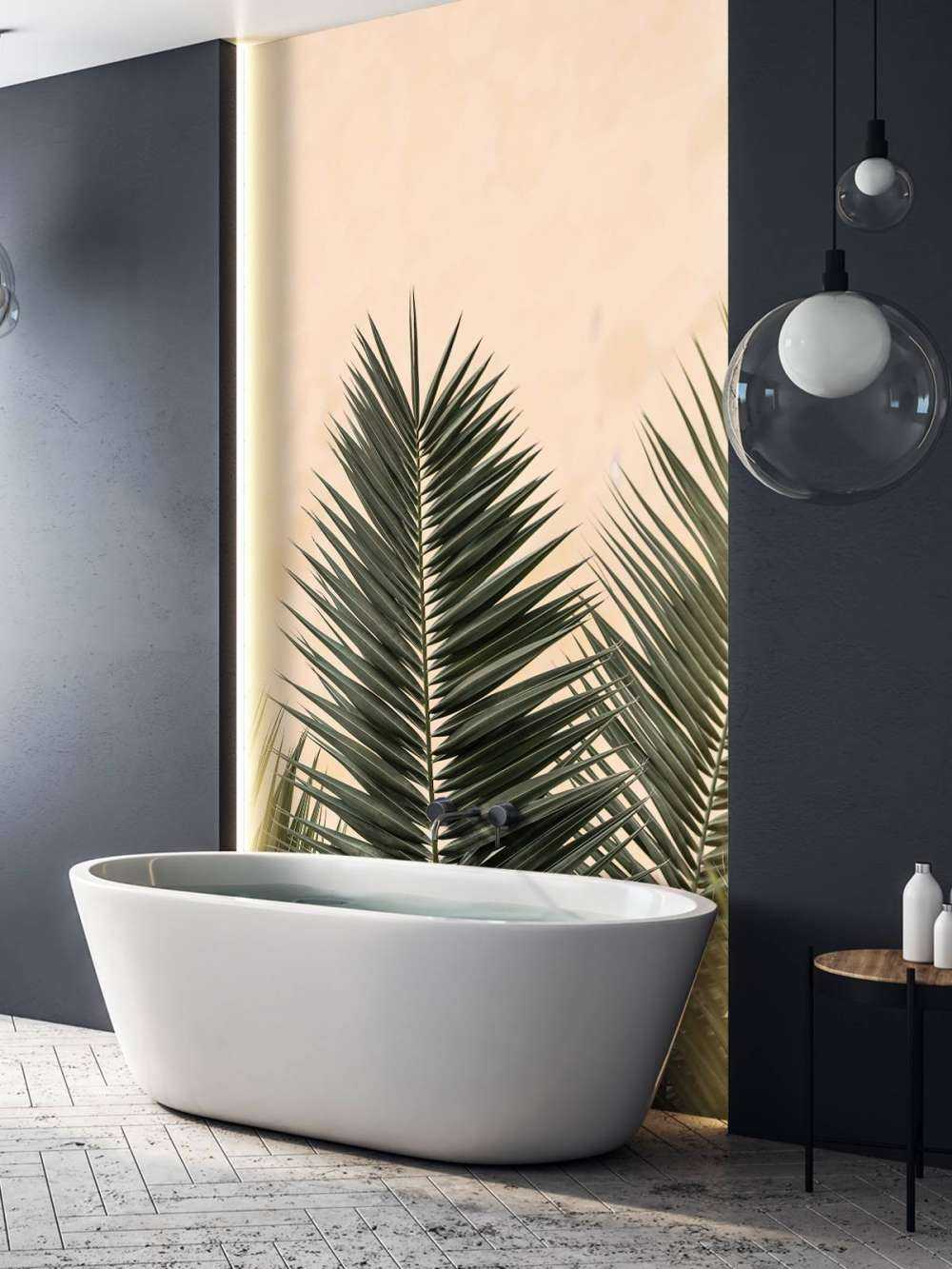 Palm leaves and wall