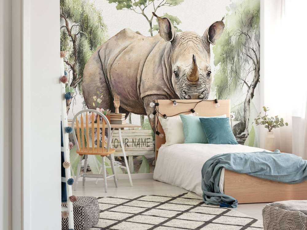 Baby rhino on the savannah