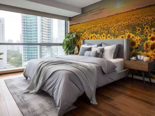 Sunflower field with sunset