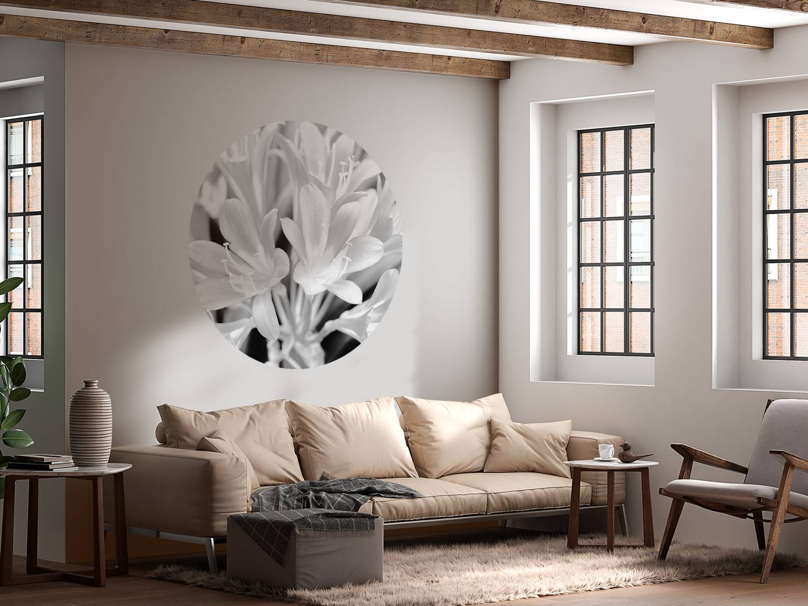 Flowers in bloom, black and white
