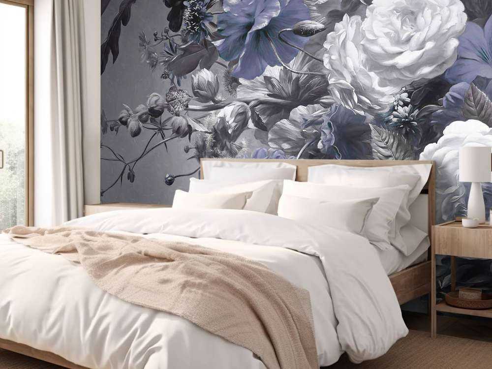 Big bouquet with blue poppies