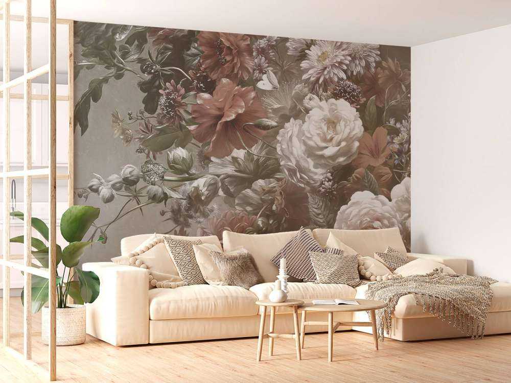 Big bouquet with poppies cream