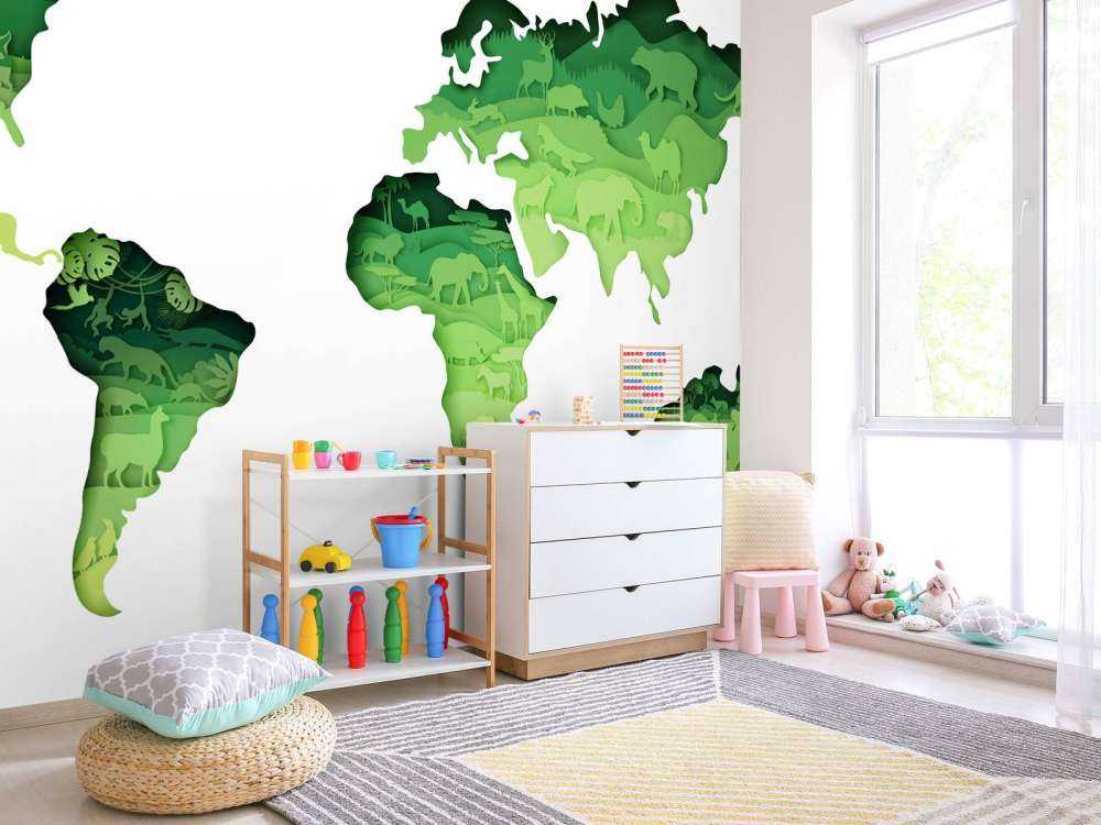 Dieren wereldkaart groen tinten