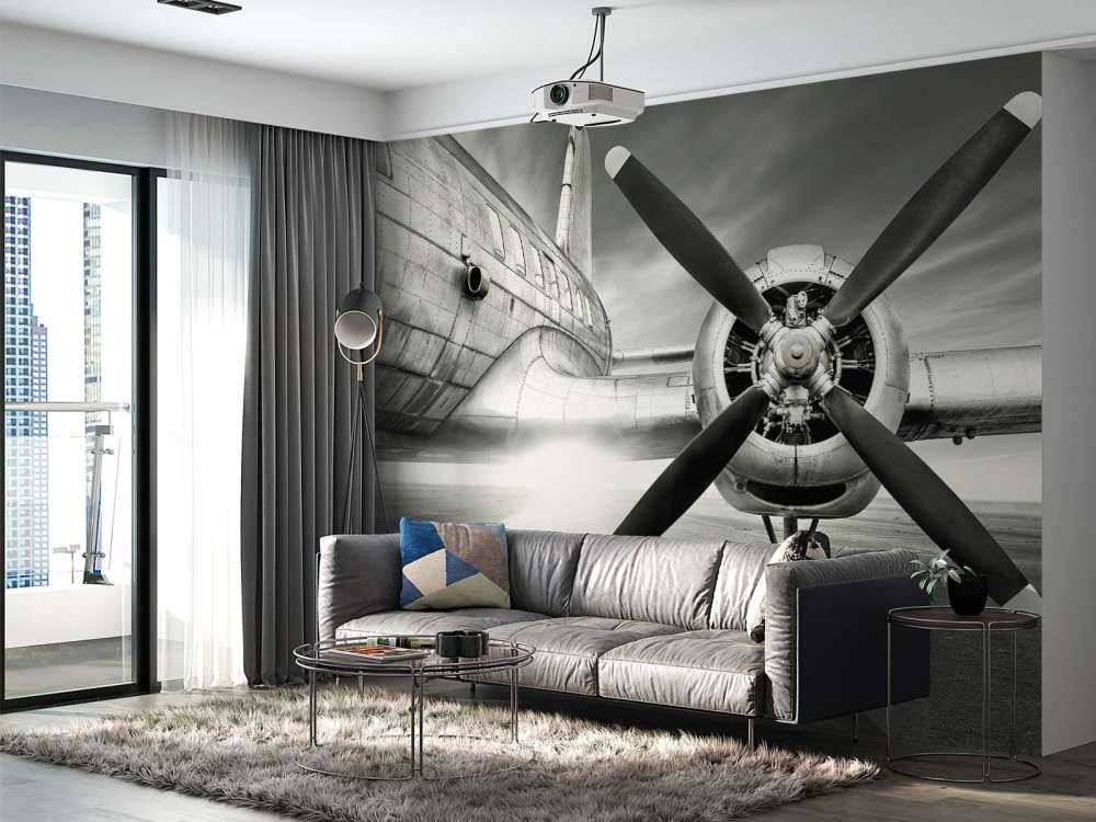 Vintage vliegtuig in zwart-wit