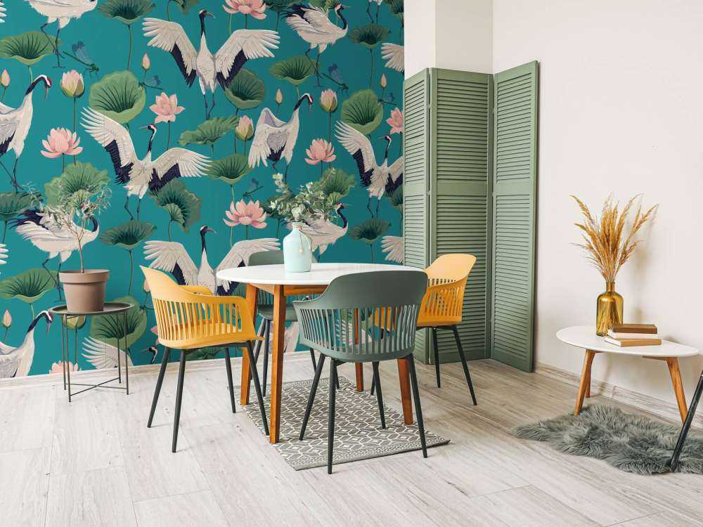 Witte kraanvogels, donkerblauw