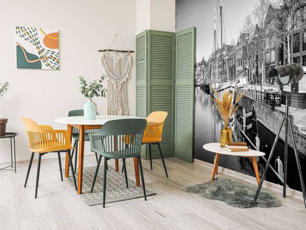 Historical ship located in the river A in Groningen In black and white 