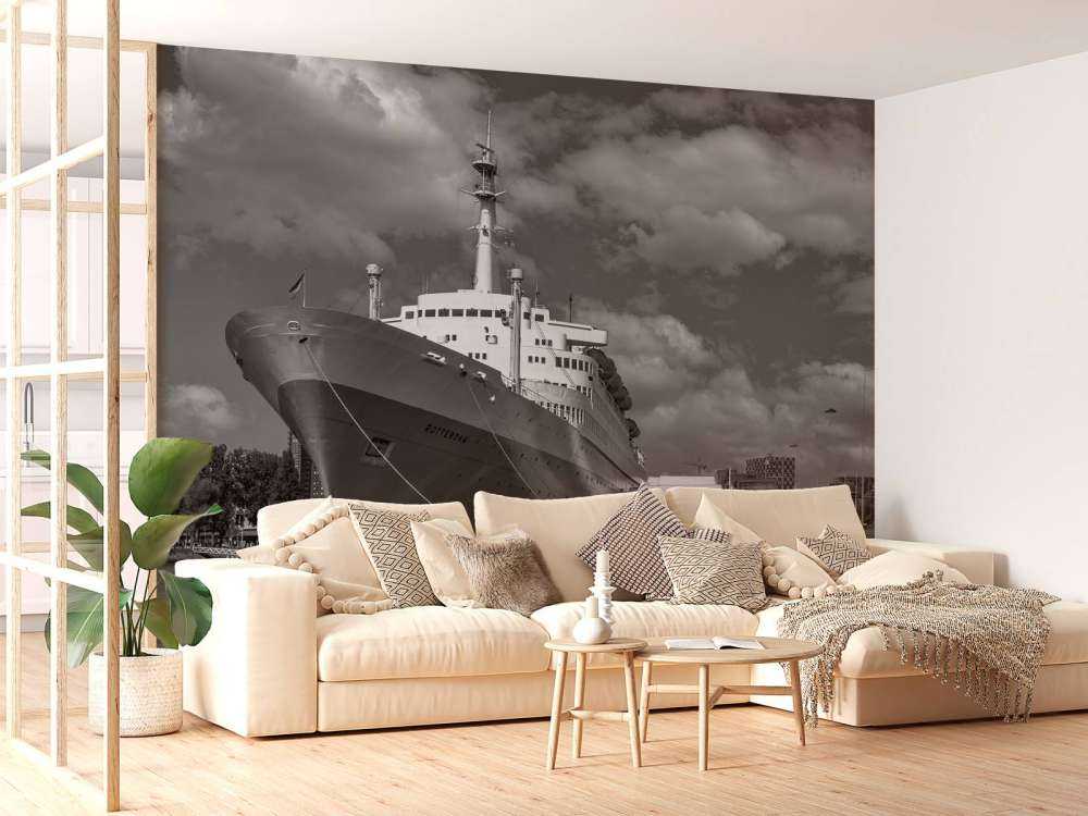 Former steamship the SS Rotterdam in black and white  