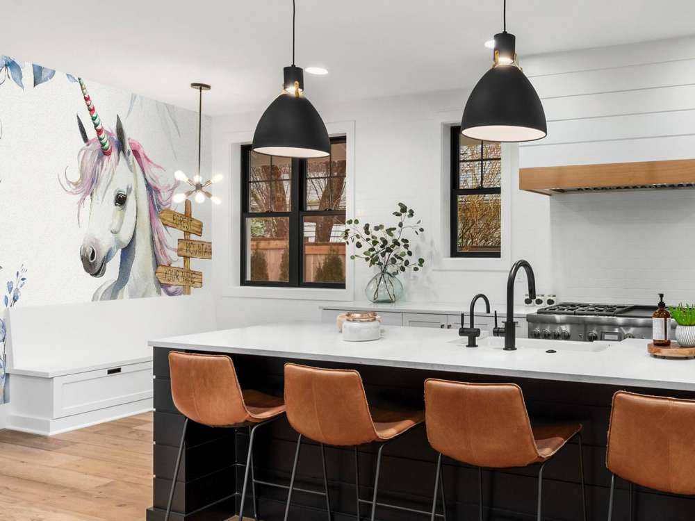 Baby unicorn with plants blue