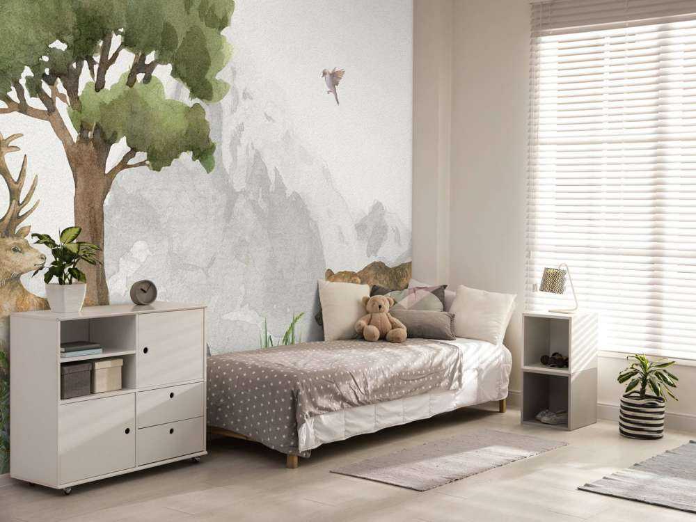 Forest animals near a mountain