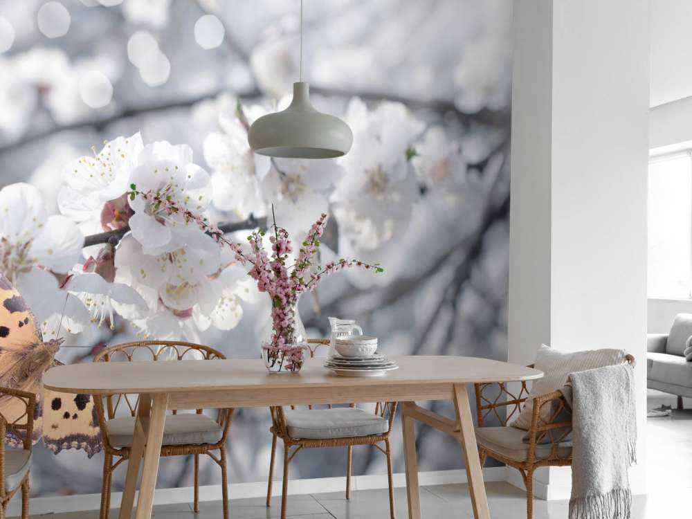 Butterfly with white blossoms