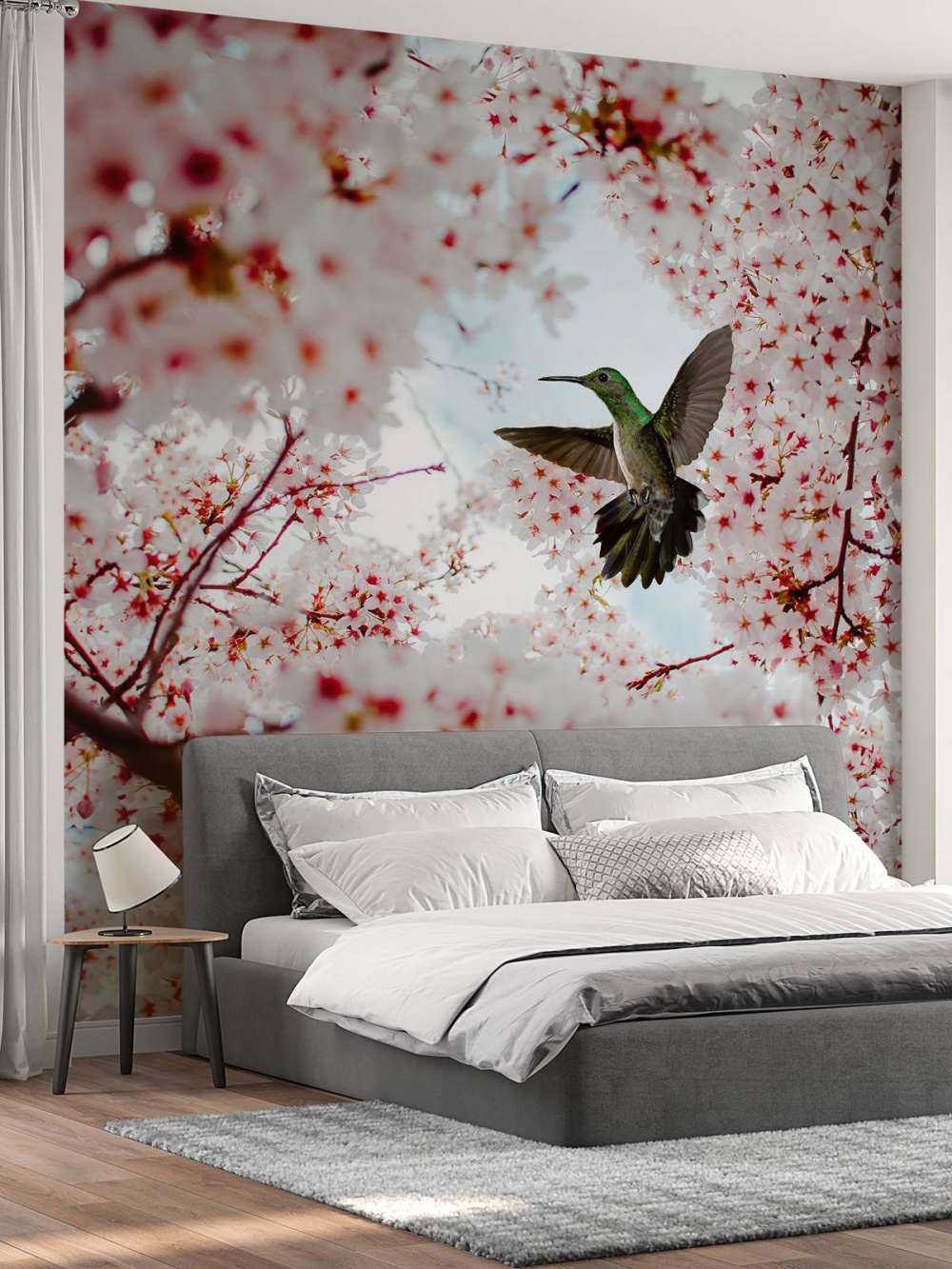 Hummingbird between the blossoms