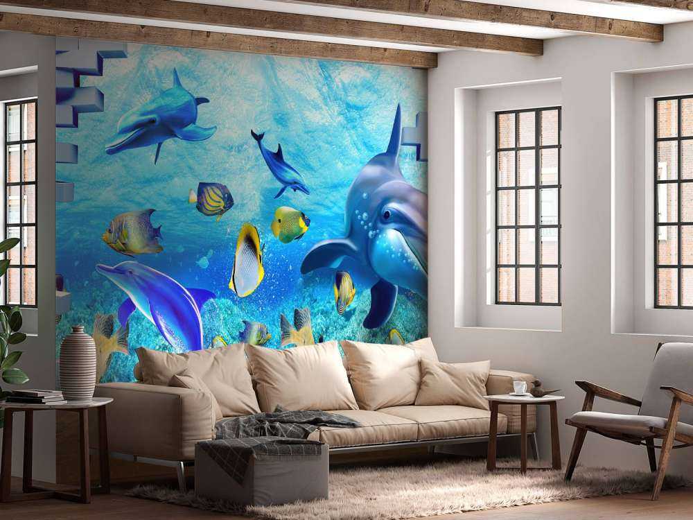 Dolphins behind a wall