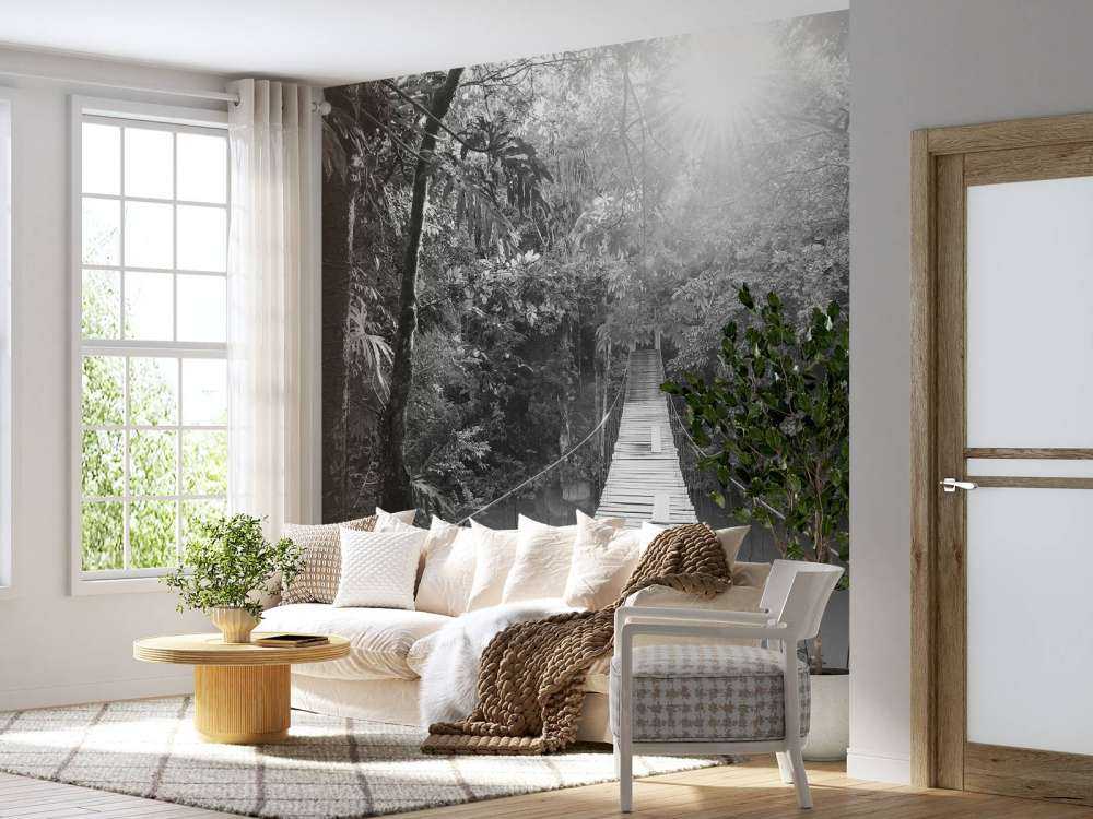 Suspension bridge black and white