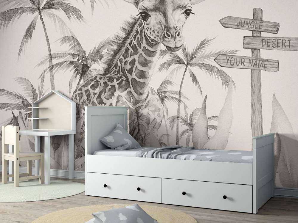 Baby giraffe in the jungle beige