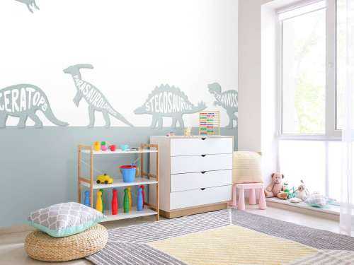 Dinos with text in blue