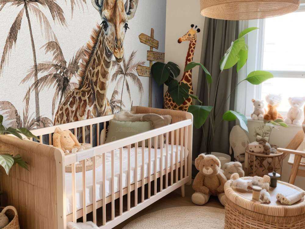 Baby giraffe in the jungle taupe