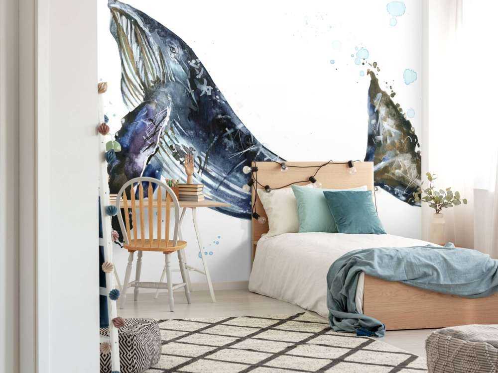 Swimming humpback whale of watercolour