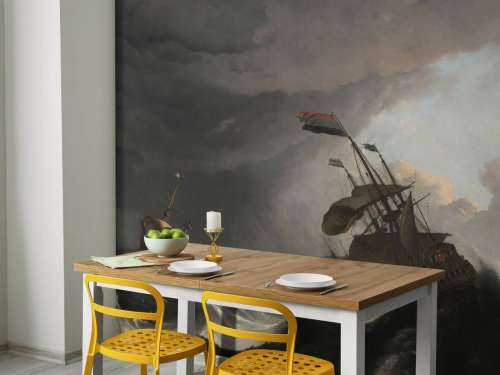 Warships during a storm
