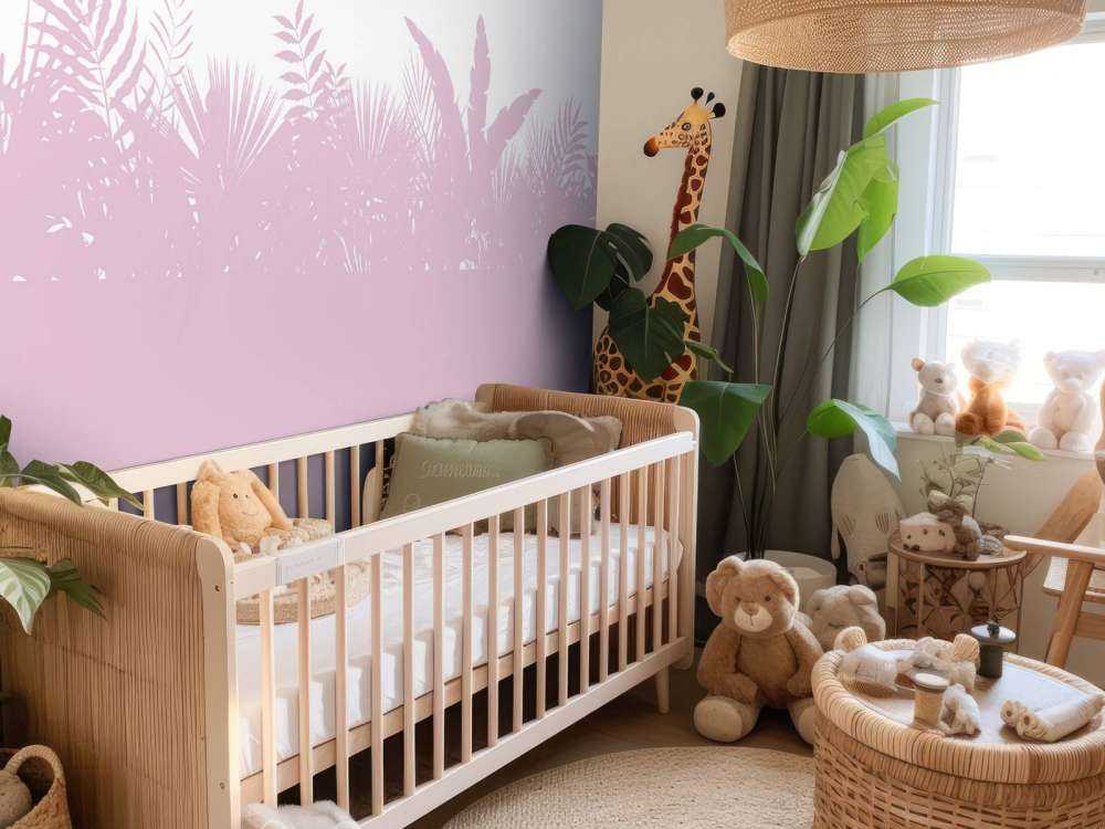 Silhouettes palm leaves, pink