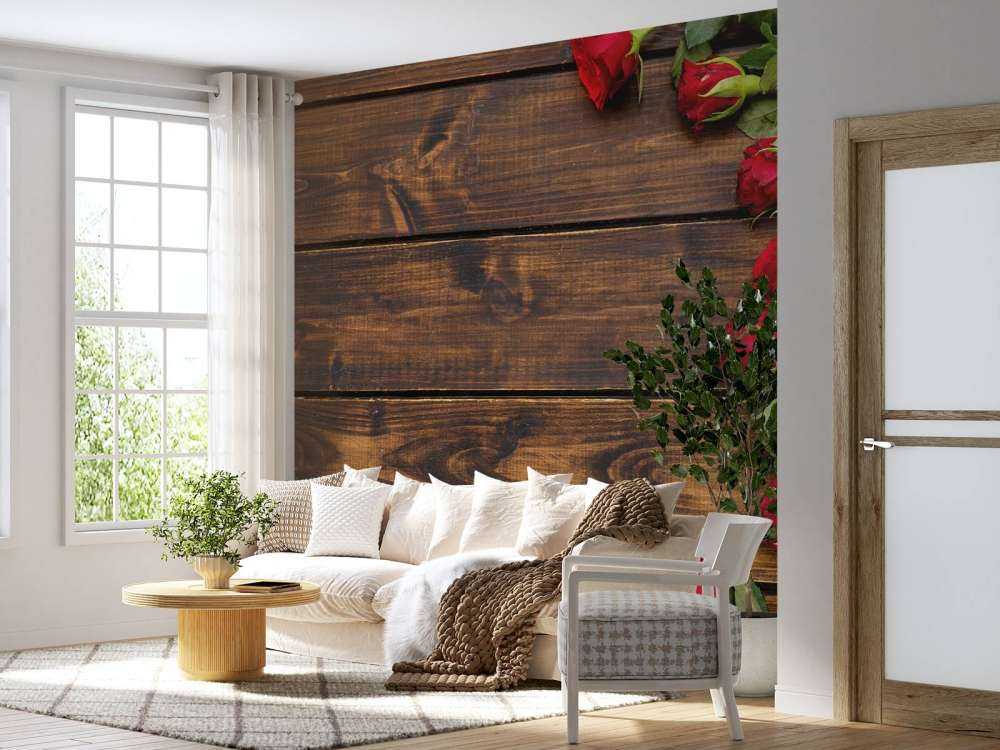 Red roses on wood