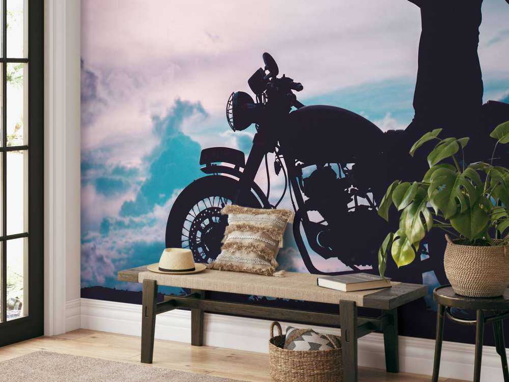 Silhouette motorcyclist