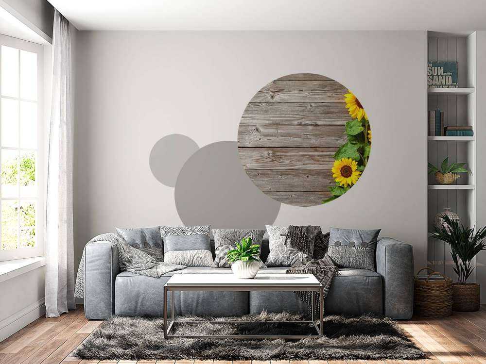 Sunflowers and wood