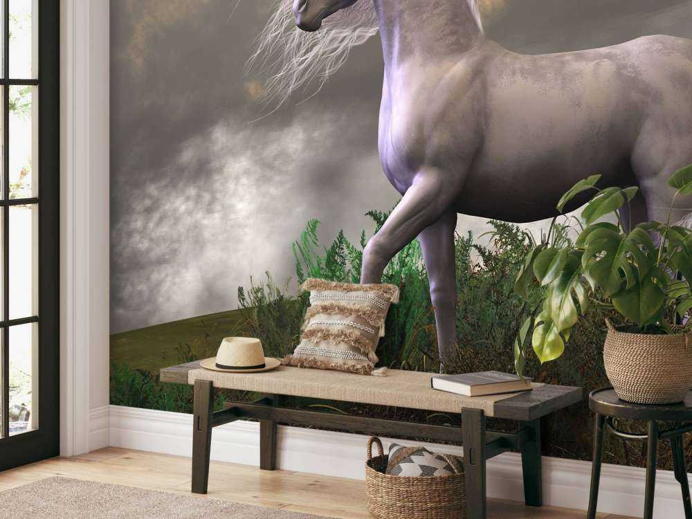 Witte eenhoorn hengst