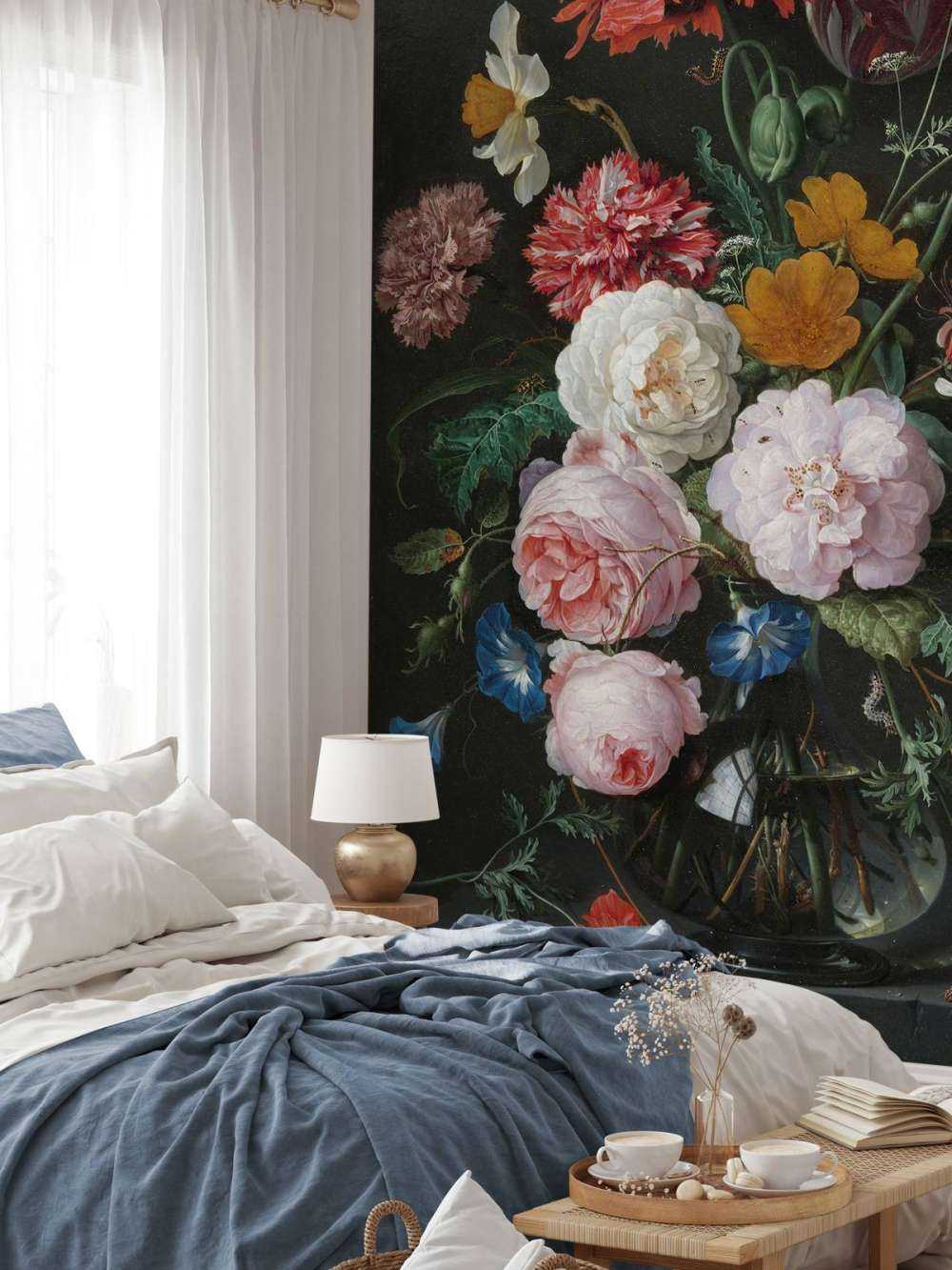 Still life with flowers in a glass vase