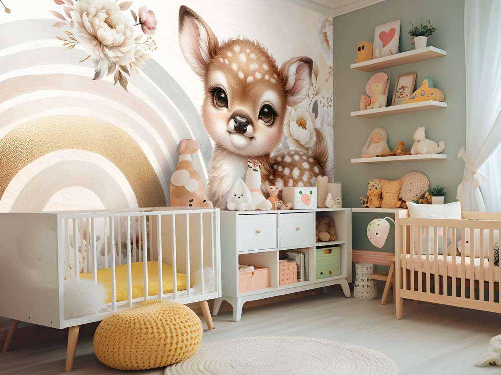 Dear little deer and golden rainbow