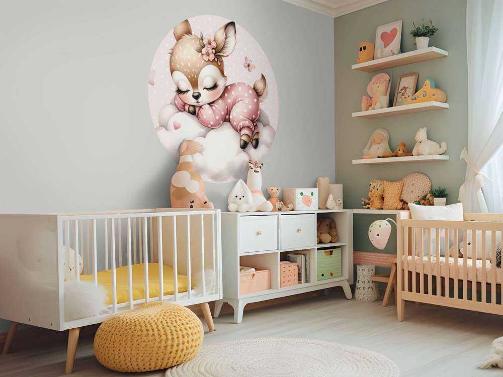 Sleeping little deer on a cloud