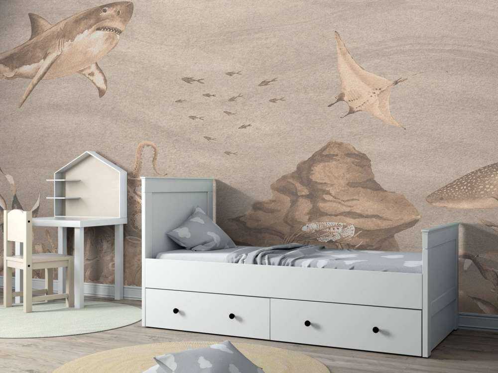 Underwater world with sharks