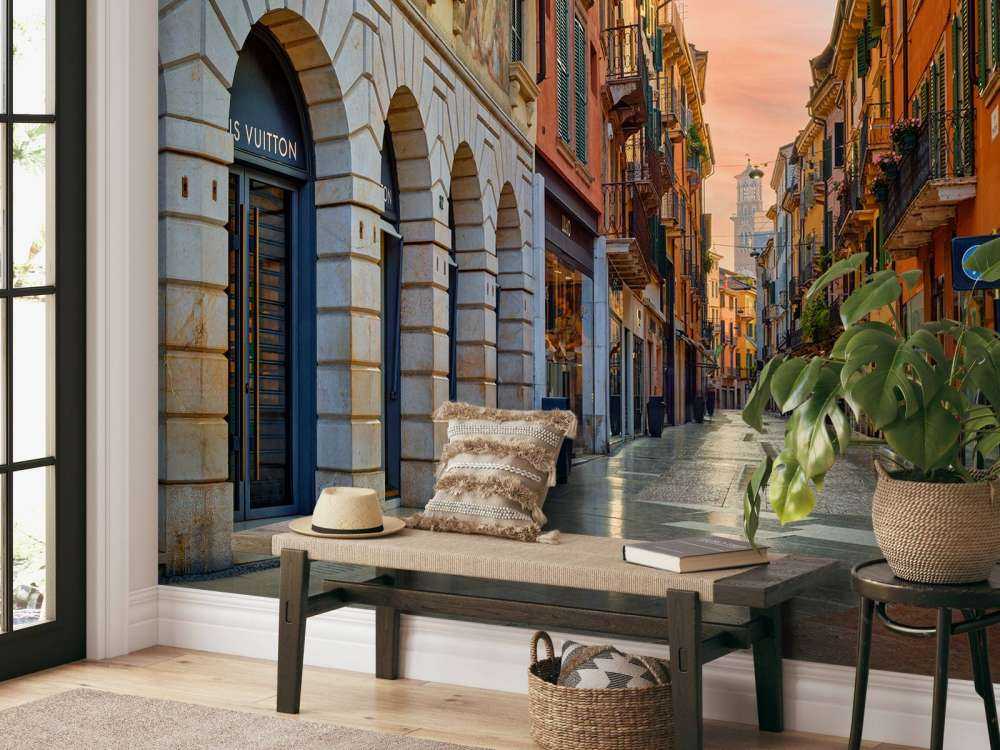 Shopping street at sunrise