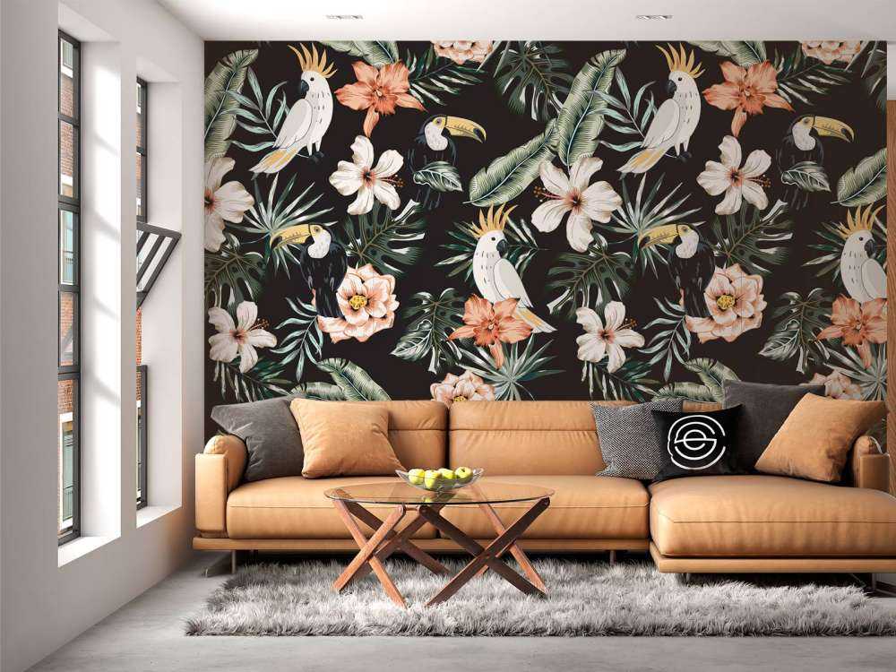 Tropical toucan and parrot