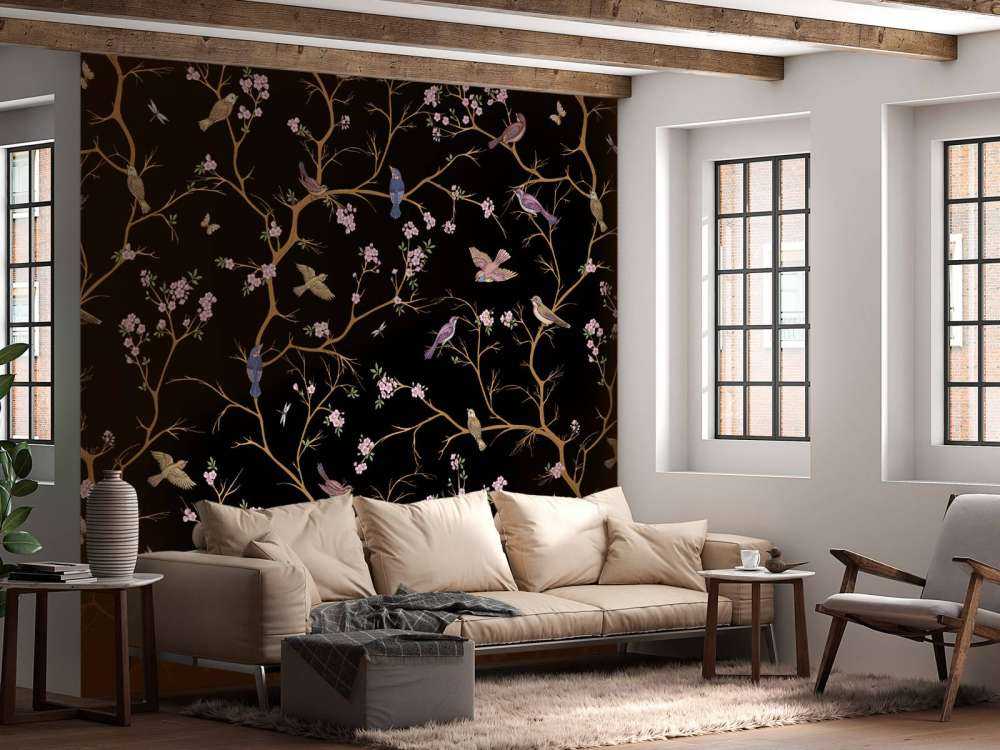 Blossom branches with birds