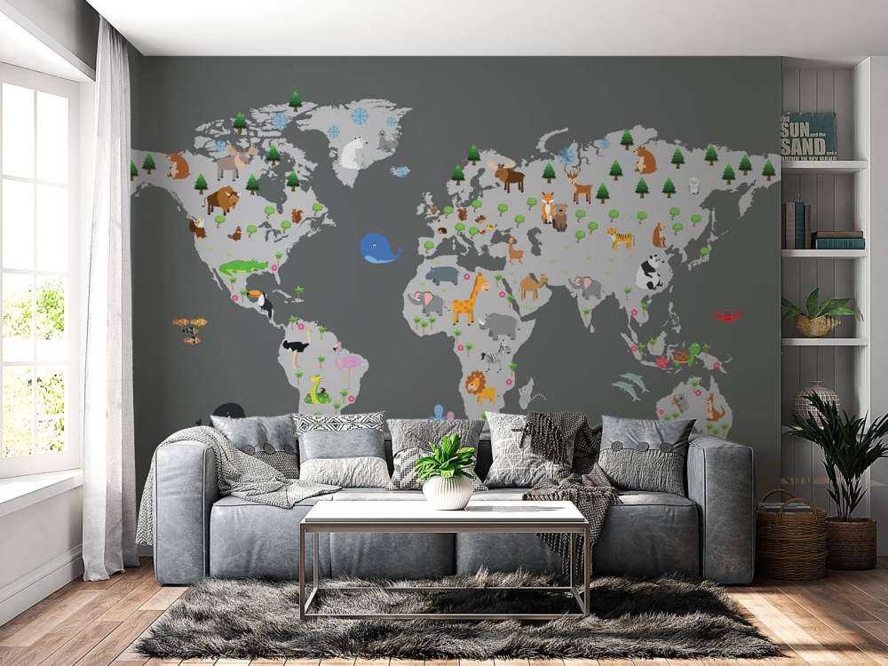 World map for children with grey background