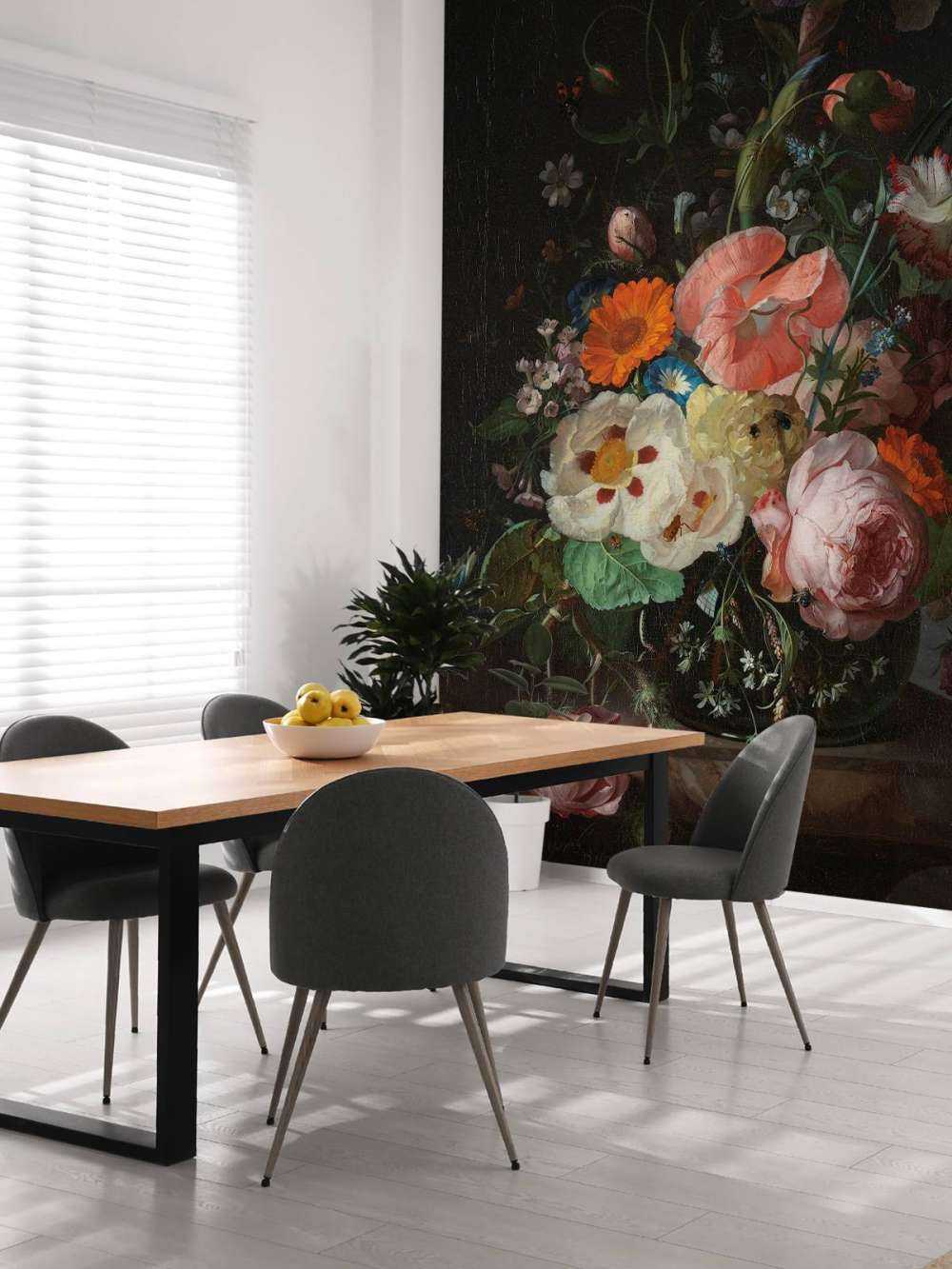 Still life with flowers on a marble tabletop