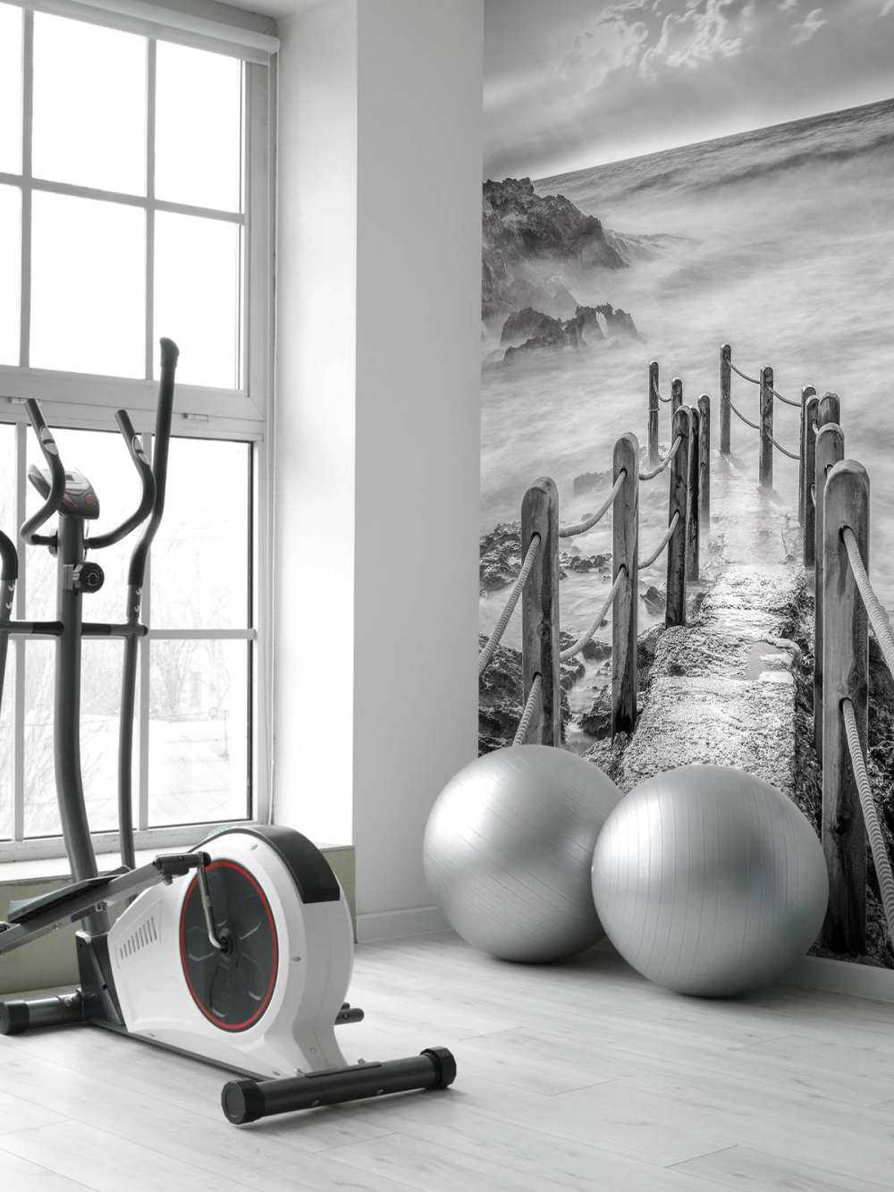 Wooden bridge to fog