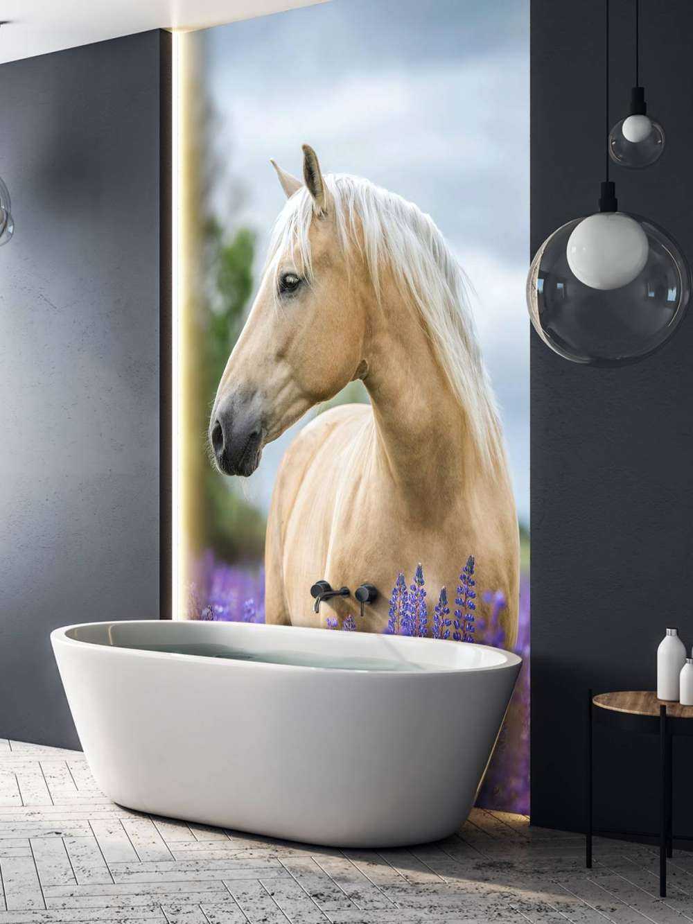 Horse among the butterfly flowers