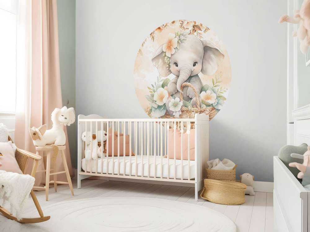 Cute elephant in flower basket