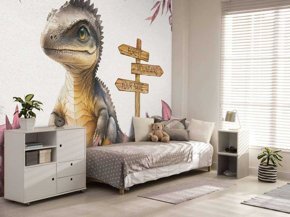 Baby spinosaurus in the pink jungle