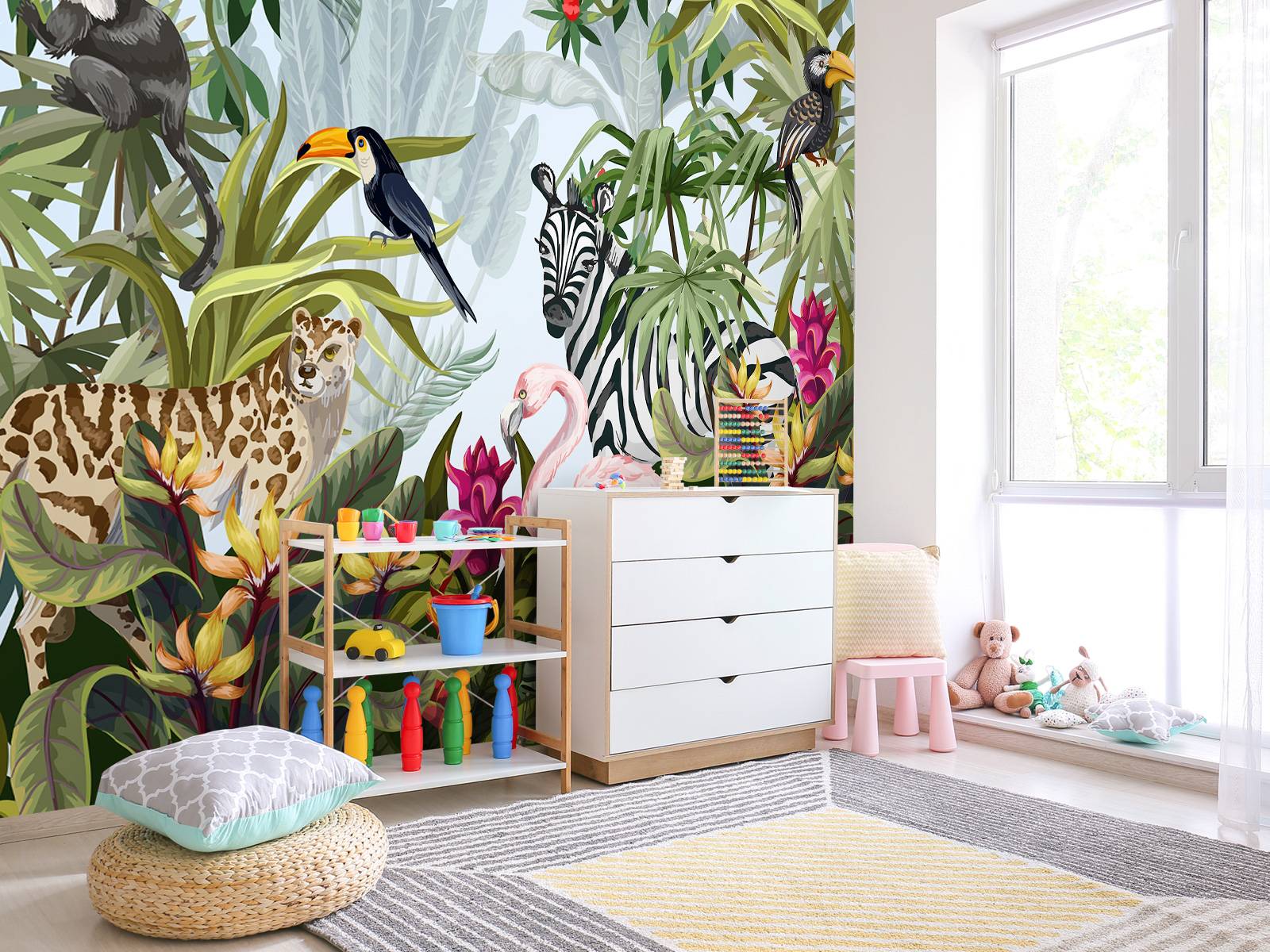 Colourful jungle with animals