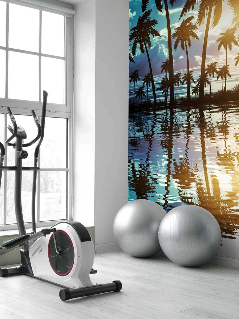 Night landscape with palm trees