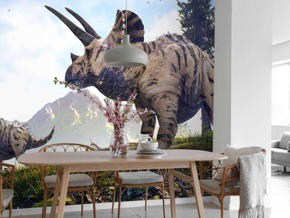 Dinosaurs walking through the countryside